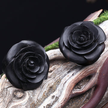 Detail View 1 of A Pair of Rosebud Full Bloom Arang Wood Double Flared Plug